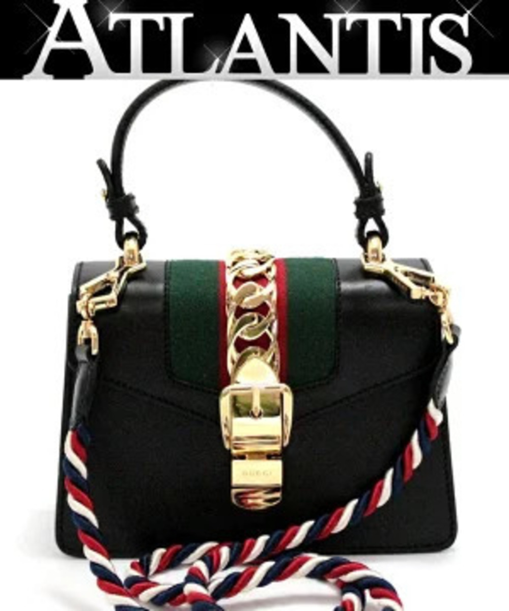 Gucci Sylvie Sherry Handbag Black Leather